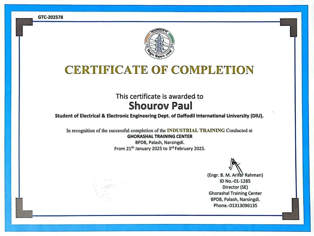 Certificate of Completion - Industrial Training