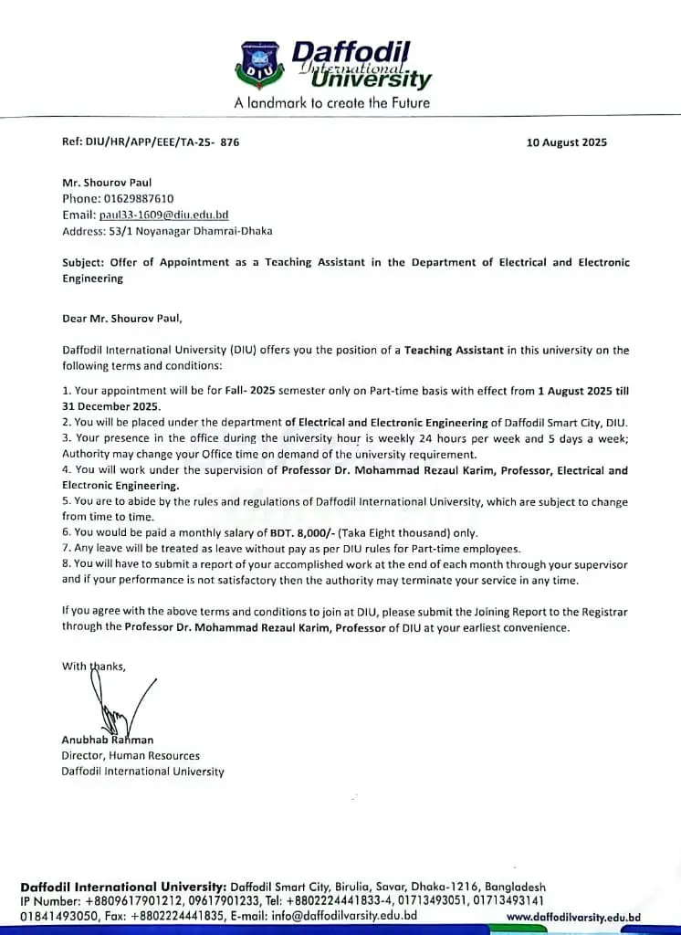 Teaching Assistant Appointment