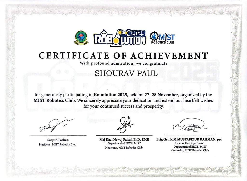 Certificate of Achievement - Robolution 2025