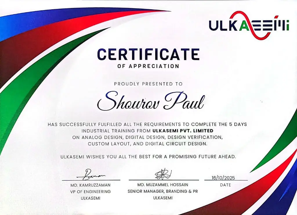 Certificate of Appreciation - Industrial Training